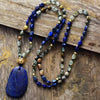 Lapis Oval Statement Gemstone Jasper Beaded Necklace - White