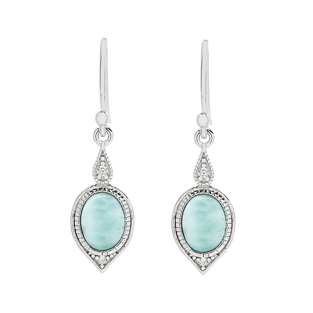 Larimar & Sterling Silver Pointed Oval Drop Earrings