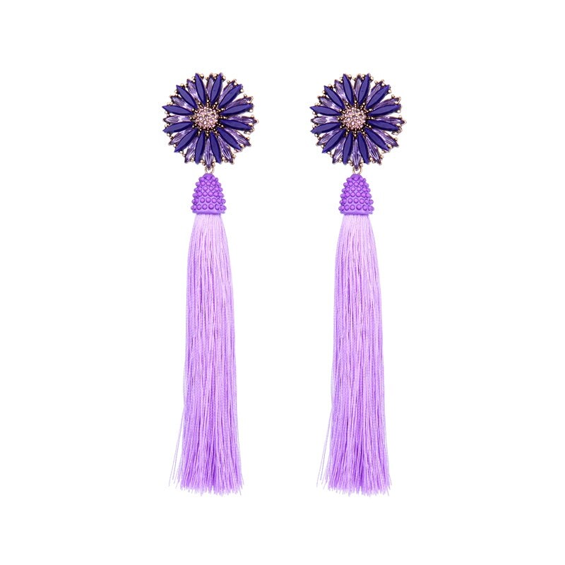 Lavender Tasseled Flower Drop Earrings