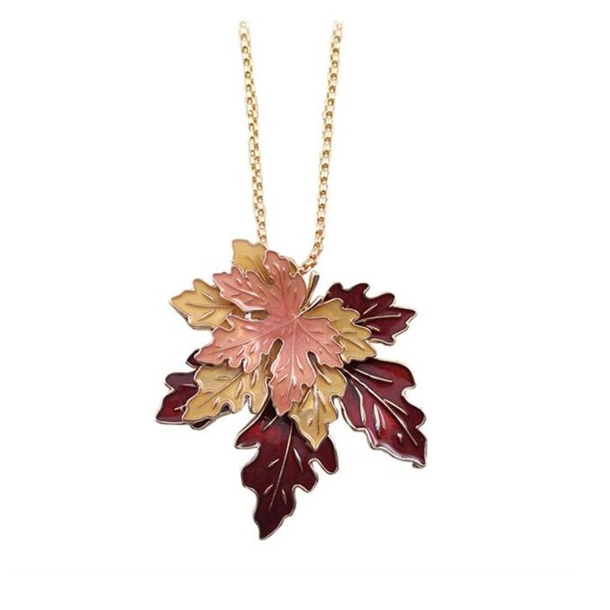 Layered Fall Leaves Pendant Necklace - White