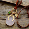 Leather Rose Quartz Teardrop & Goldtone Celestial Necklace - White