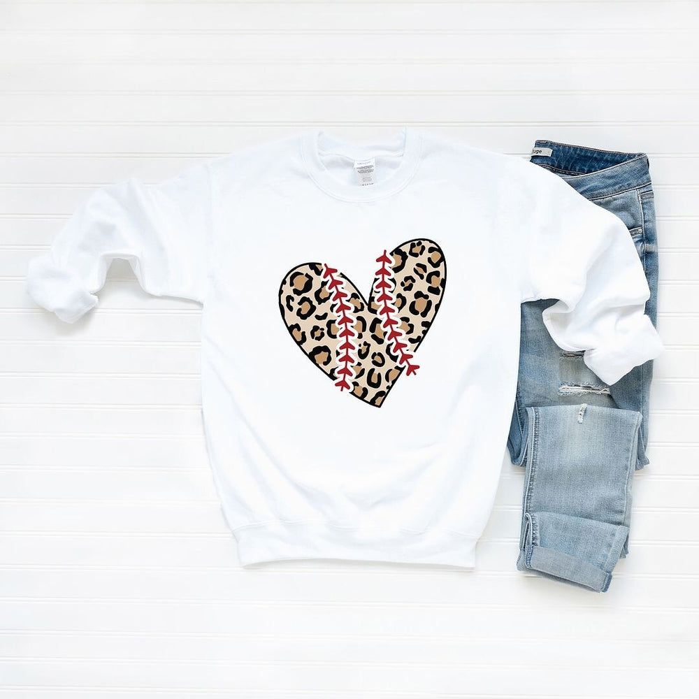 Leopard Baseball Heart Graphic Sweatshirt