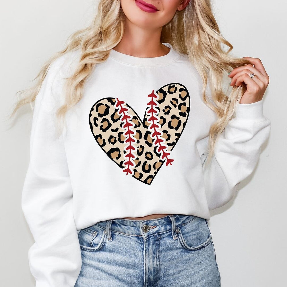 Leopard Baseball Heart Graphic Sweatshirt