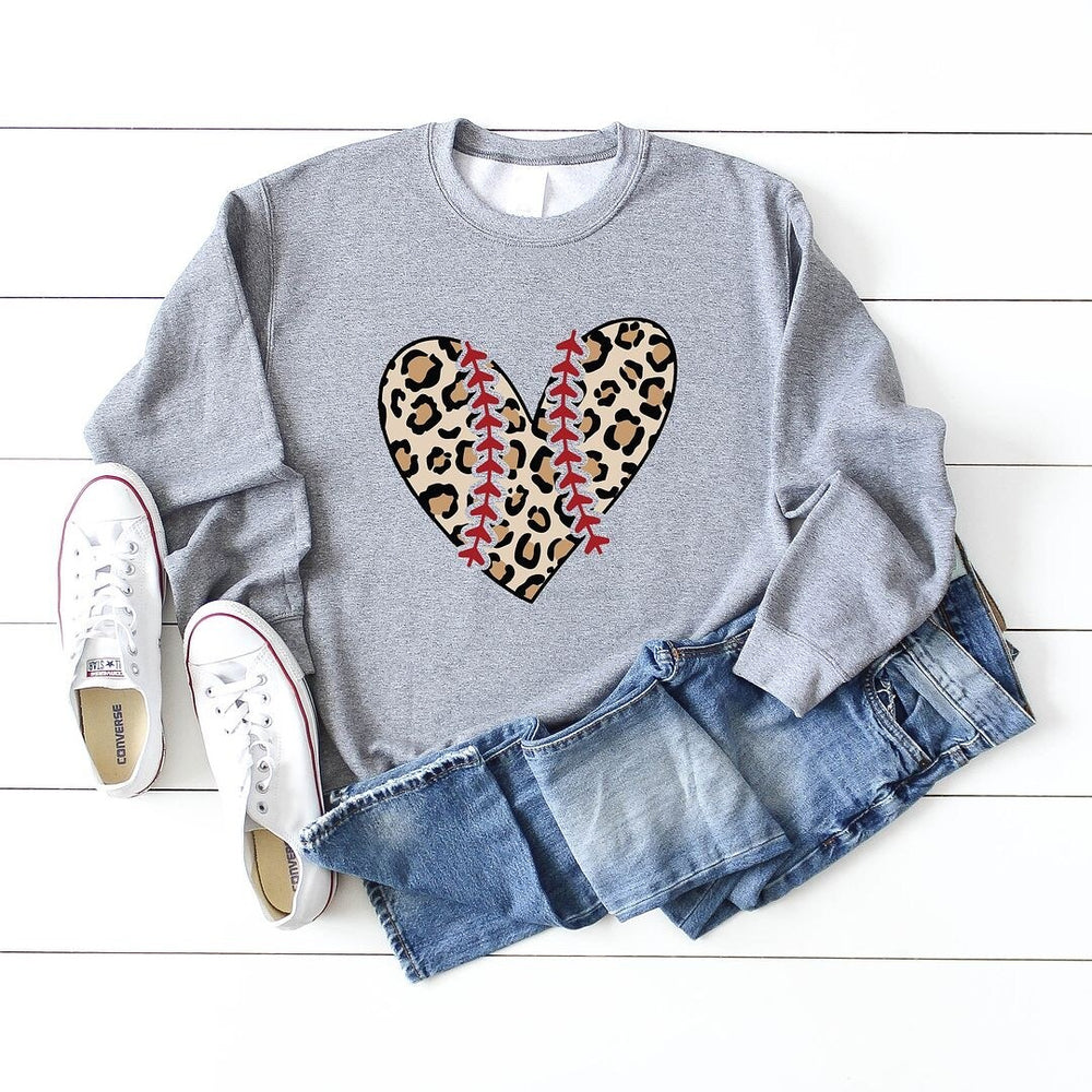 Leopard Baseball Heart Graphic Sweatshirt