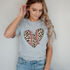 Leopard Baseball Heart Short Sleeve Crewnneck Tee