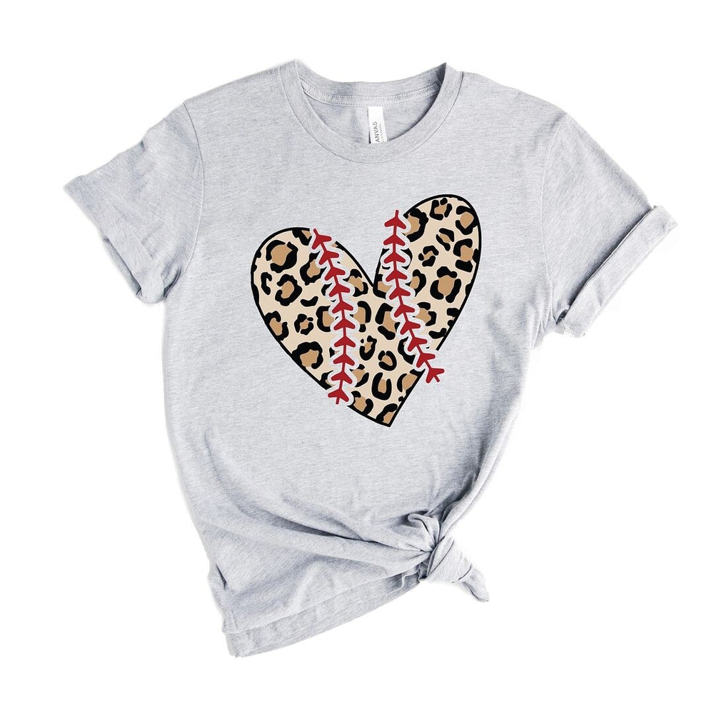 Leopard Baseball Heart Short Sleeve Crewnneck Tee