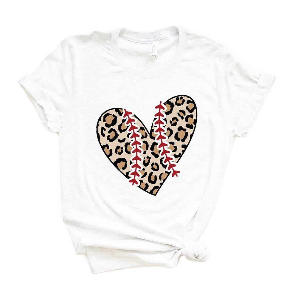 Leopard Baseball Heart Short Sleeve Crewnneck Tee