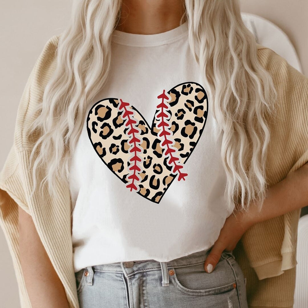 Leopard Baseball Heart Short Sleeve Crewnneck Tee