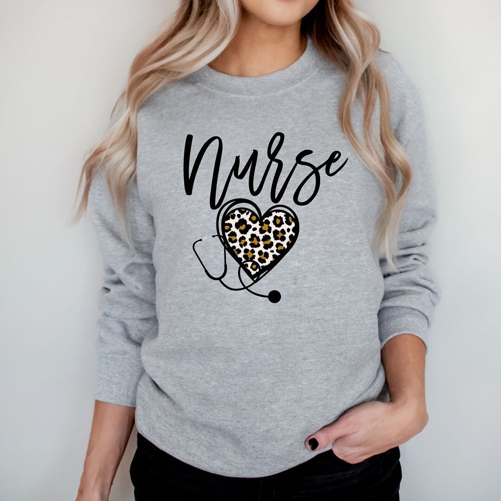 Leopard Nurse Heart Graphic Sweatshirt