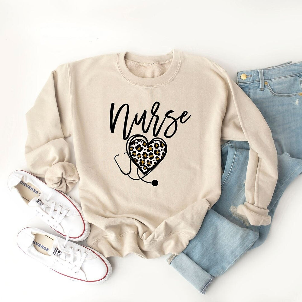 Leopard Nurse Heart Graphic Sweatshirt