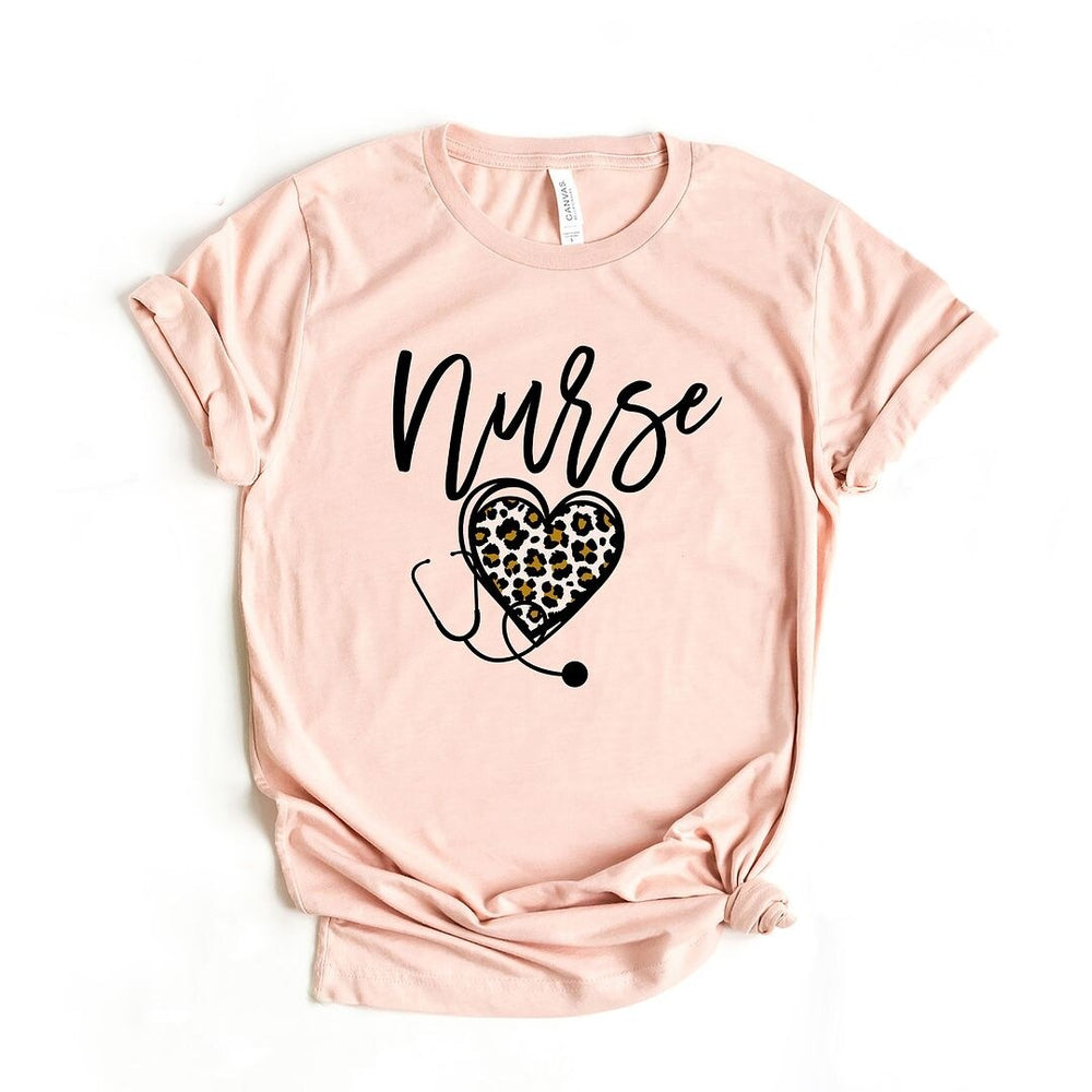 Leopard Nurse Heart Short Sleeve Crewnneck Tee