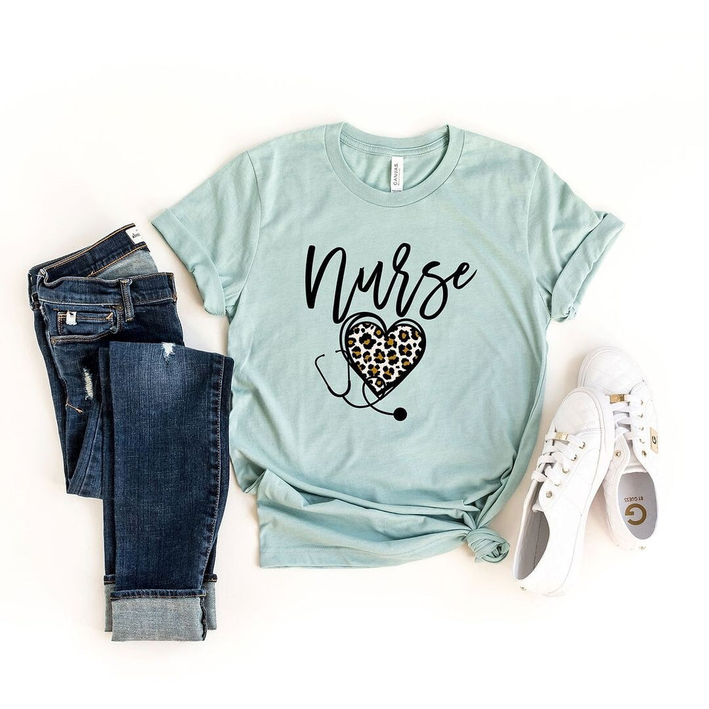 Leopard Nurse Heart Short Sleeve Crewnneck Tee