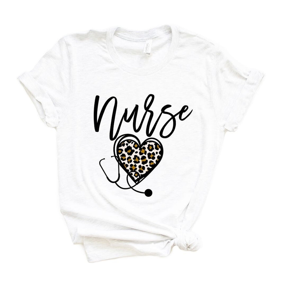 Leopard Nurse Heart Short Sleeve Crewnneck Tee