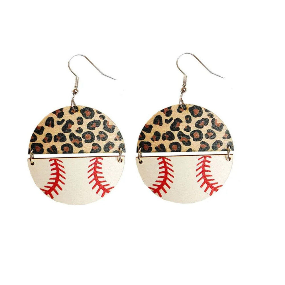 Leopard Print & Baseball Circular Drop Earrings