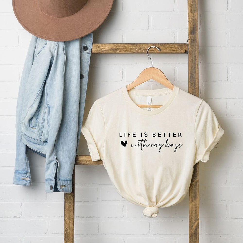 Life is Better with My Boys Heart Short Sleeve Crewnneck Tee