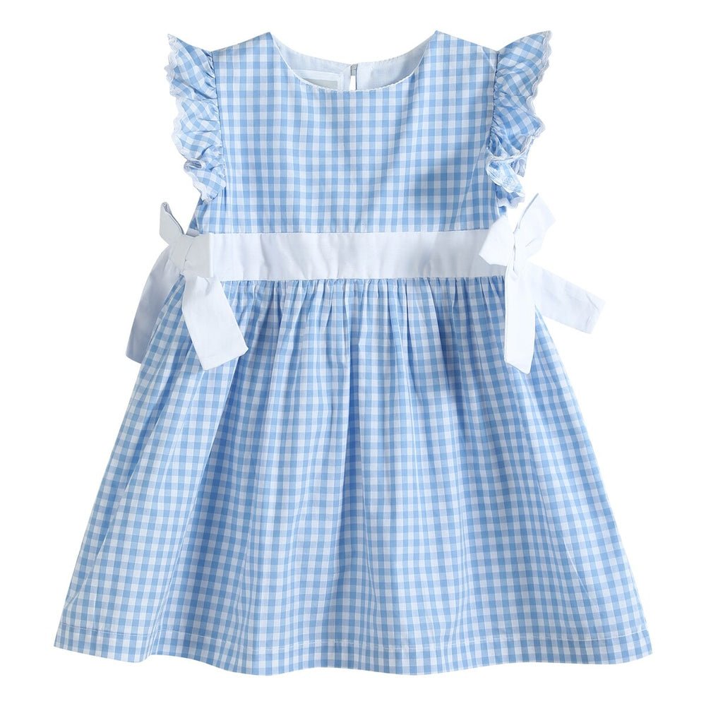 Light Blue Gingham Ruffle Bow Dress