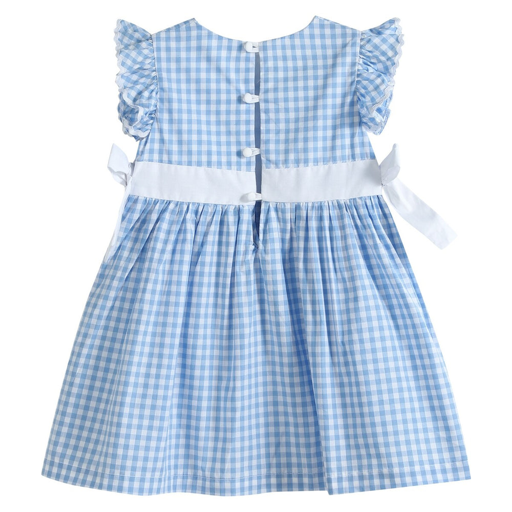 Light Blue Gingham Ruffle Bow Dress