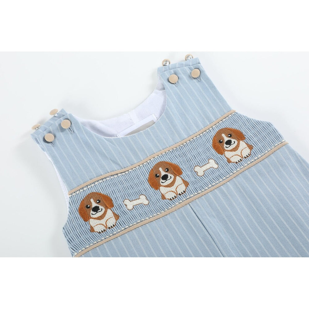 Light Blue Puppy Smocked Overalls