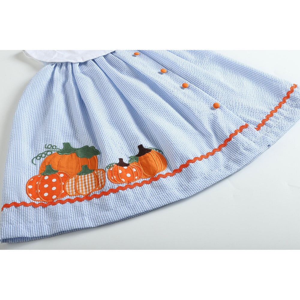 Light Blue Seersucker Pumpkin Yoke Dress