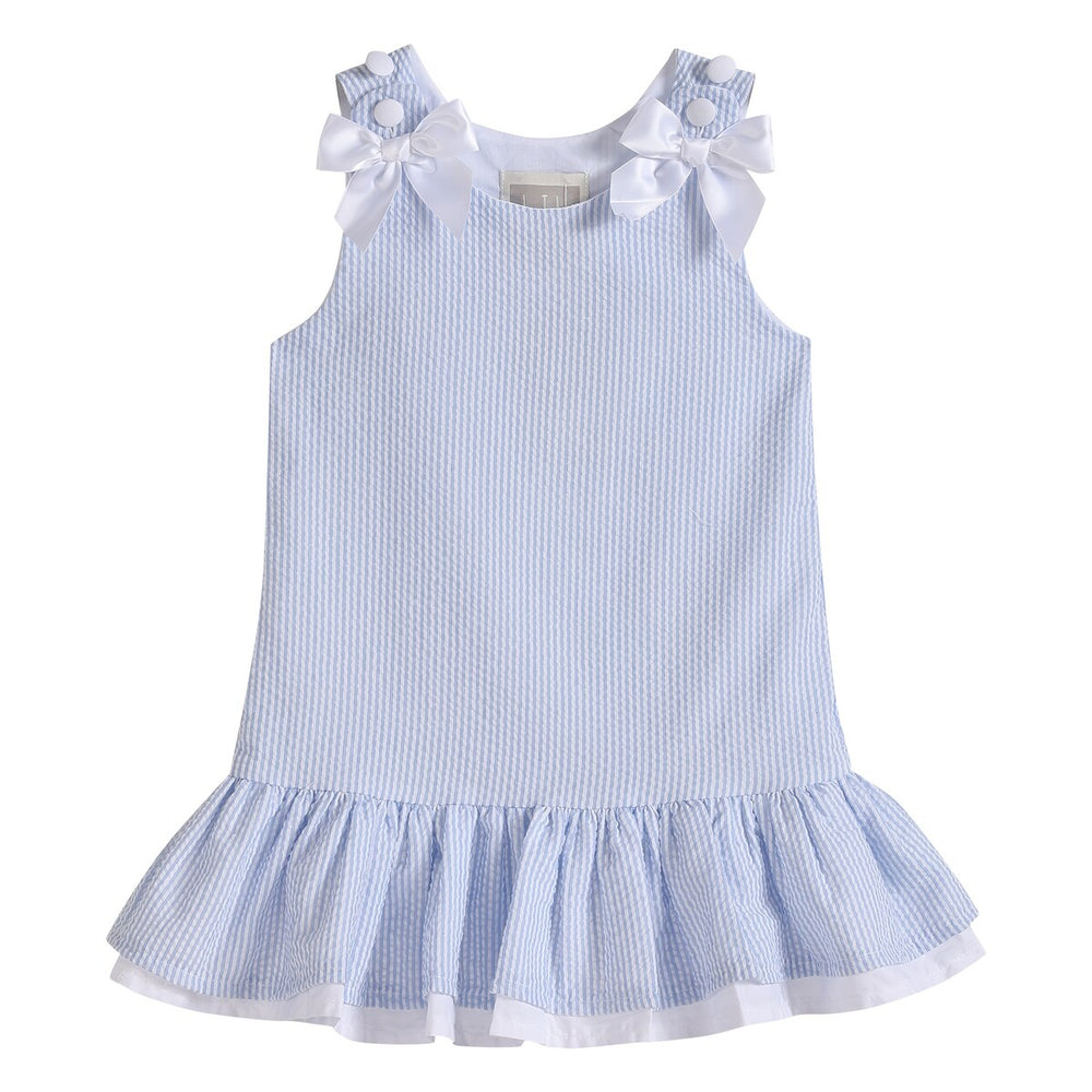 Light Blue Seersucker Ruffle Dress