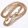 Long 7 Strand Golden CZ Natural White Keshia Pearl Long Statement Necklace