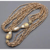 Long 7 Strand Golden CZ Natural White Keshia Pearl Long Statement Necklace