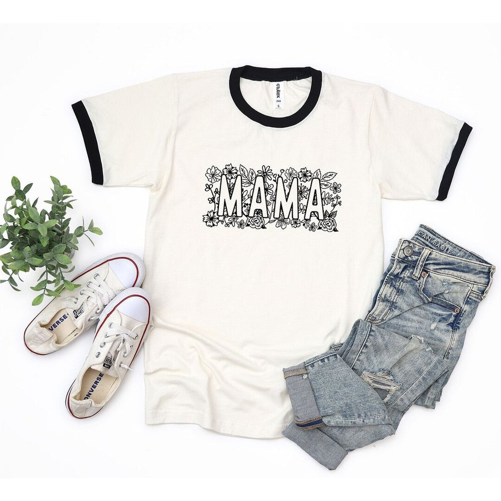 Mama Bold Flowers Ringer Tee