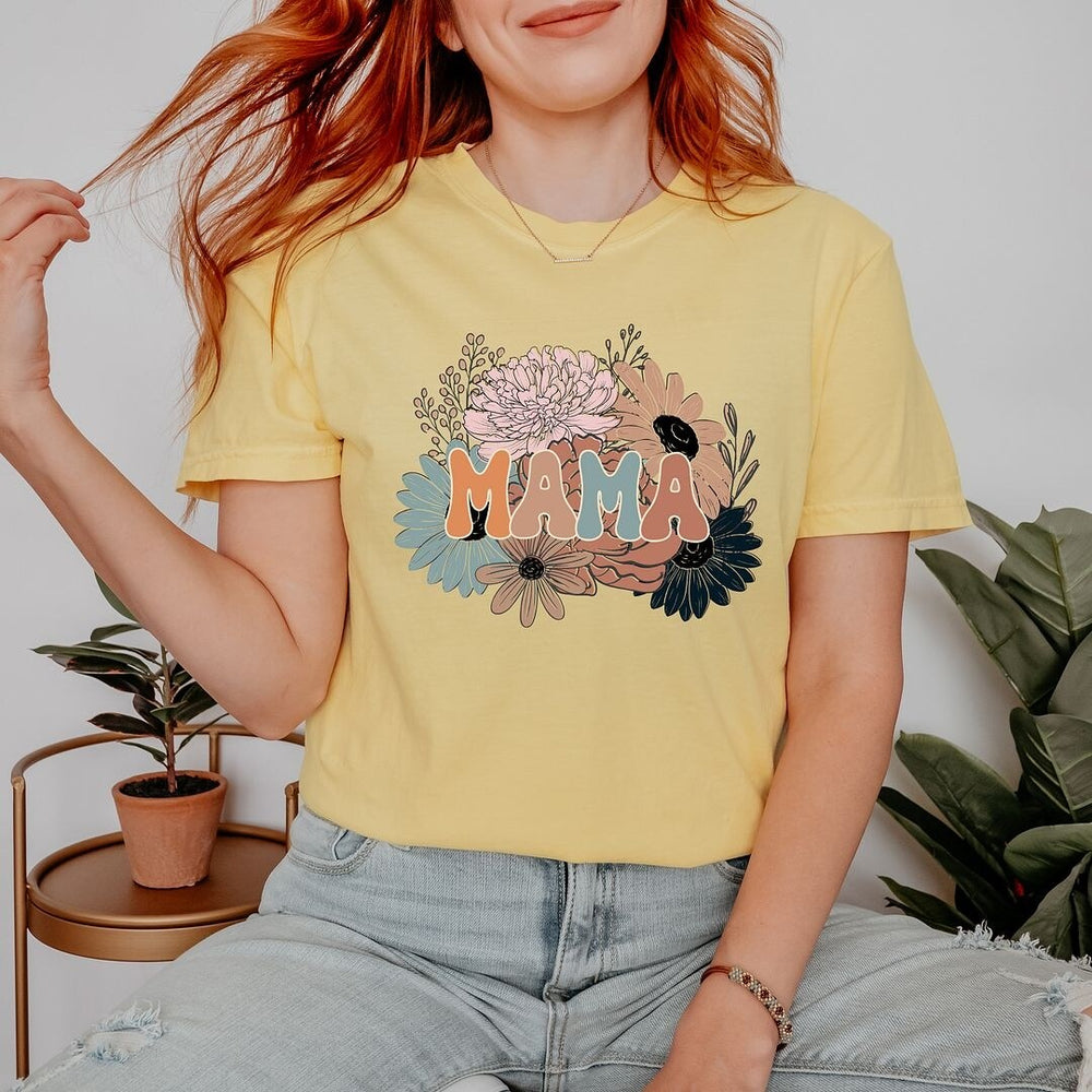 Mama Colorful Flower Bouquet Garment Dyed Tee