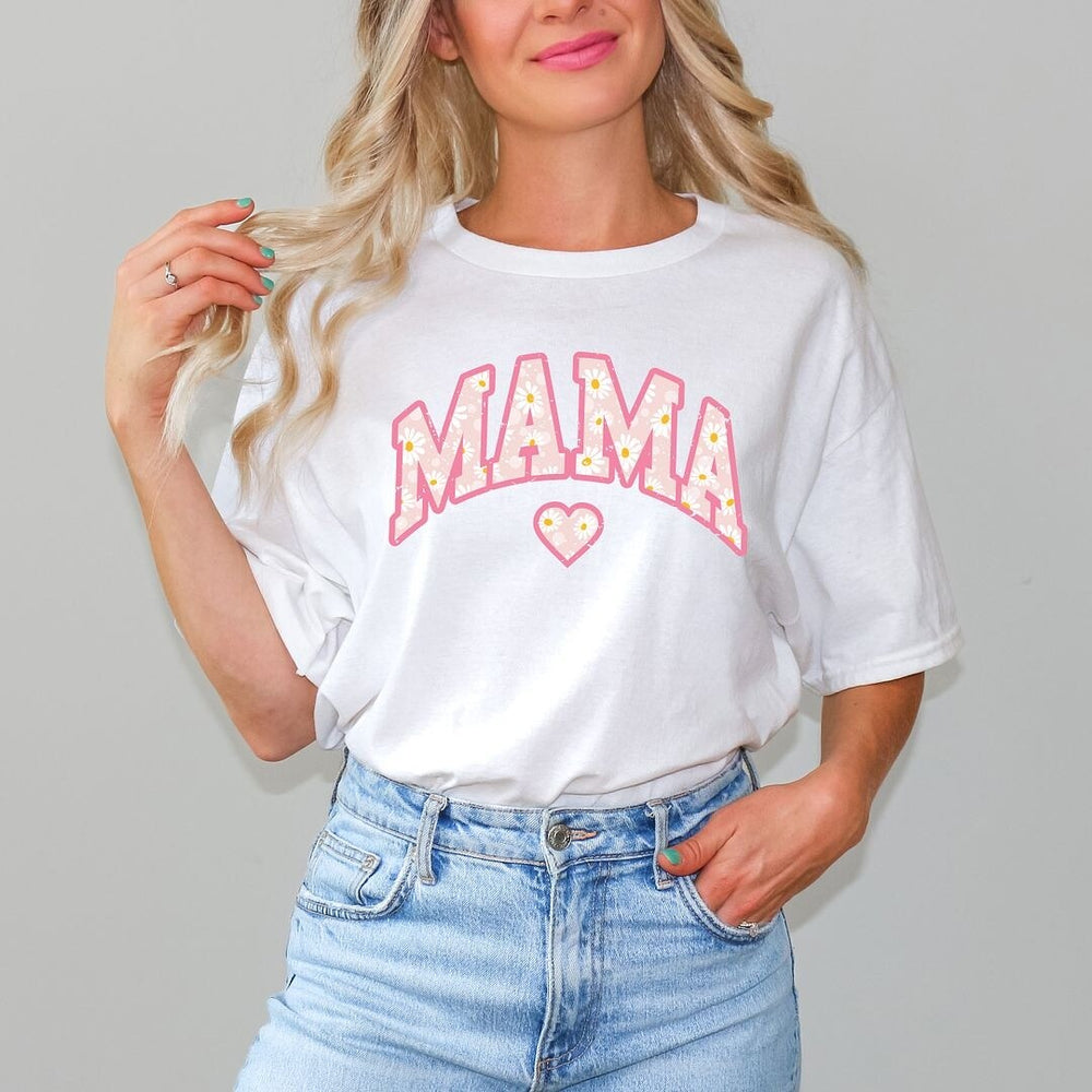 Mama Curved Floral Short Sleeve Crewnneck Tee