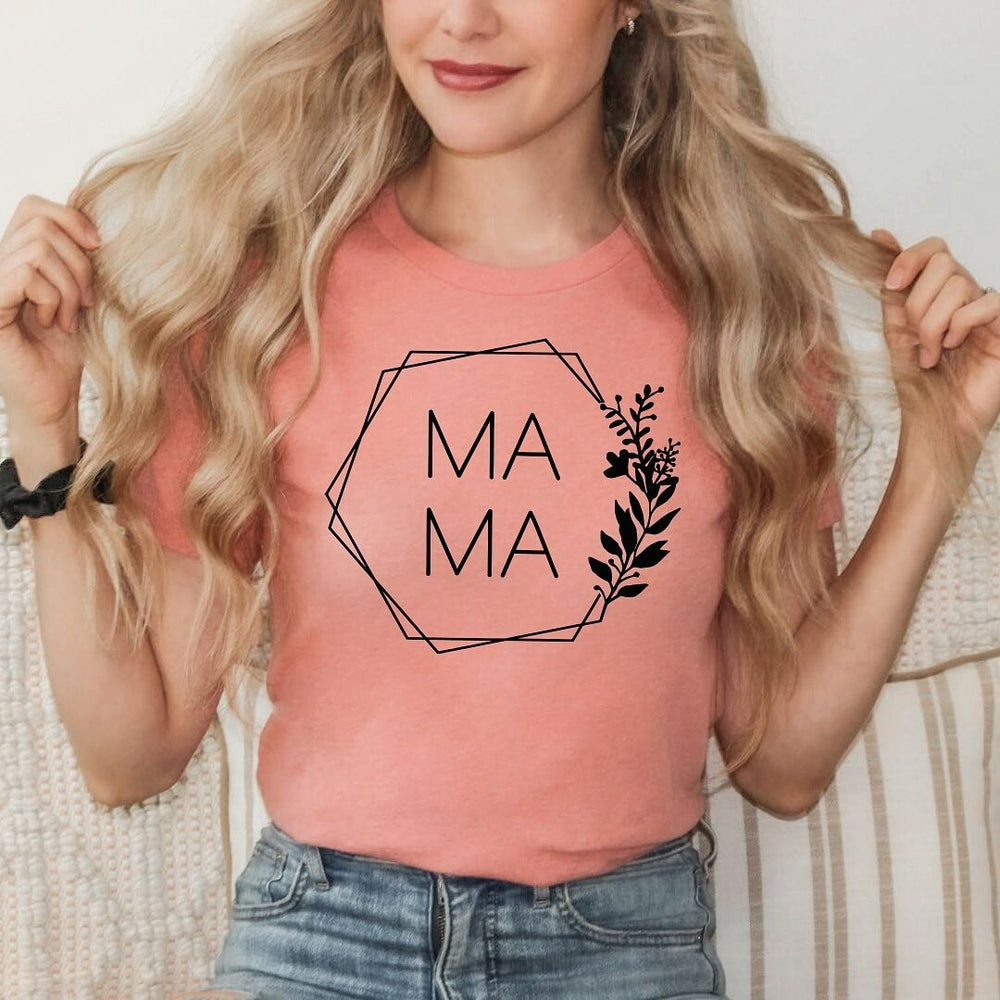 Mama Floral Hexagon Short Sleeve Crewnneck Tee