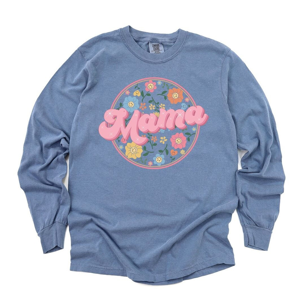 Mama Flowers Circle Garment Dyed Long Sleeve