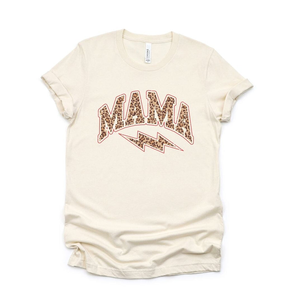 Mama Leopard Lightning Bolt Short Sleeve Crewnneck Tee