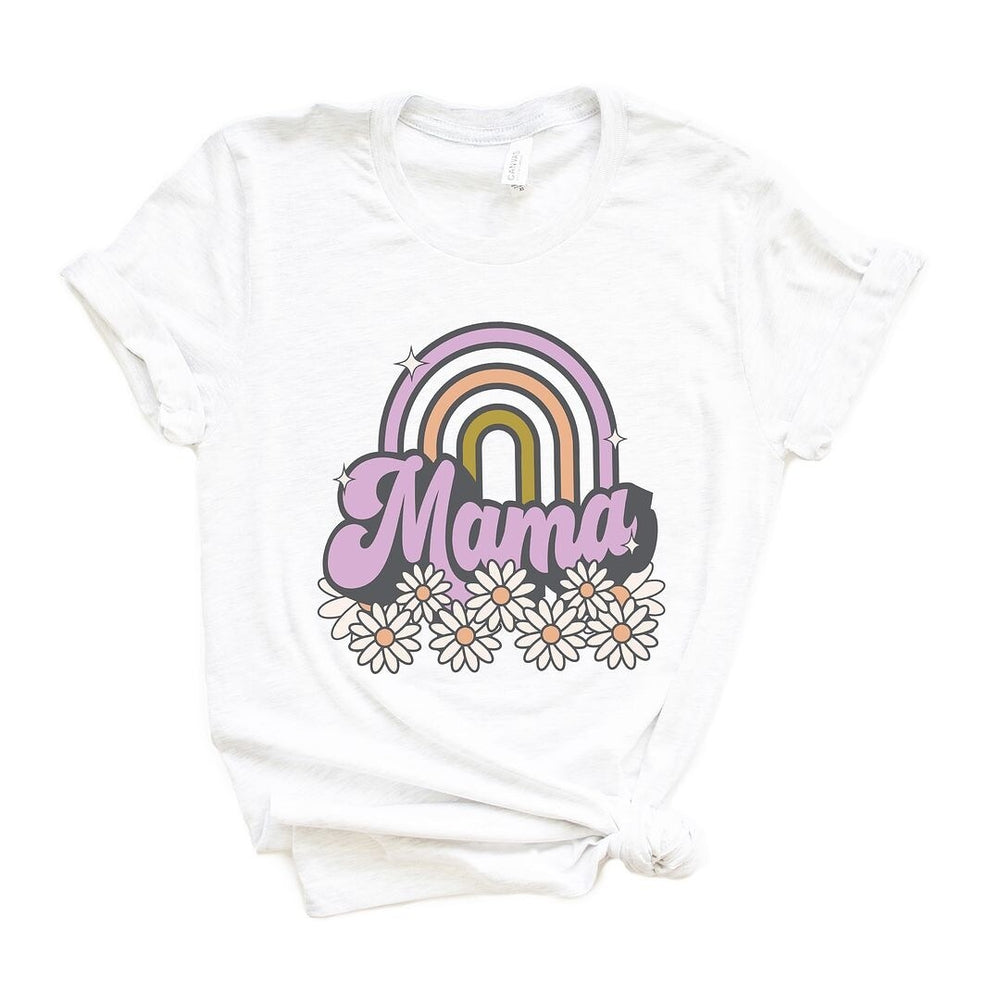 Mama Rainbow Flowers Short Sleeve Crewnneck Tee