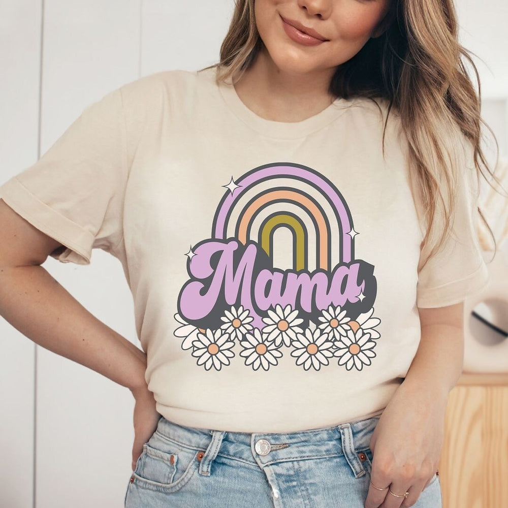 Mama Rainbow Flowers Short Sleeve Crewnneck Tee