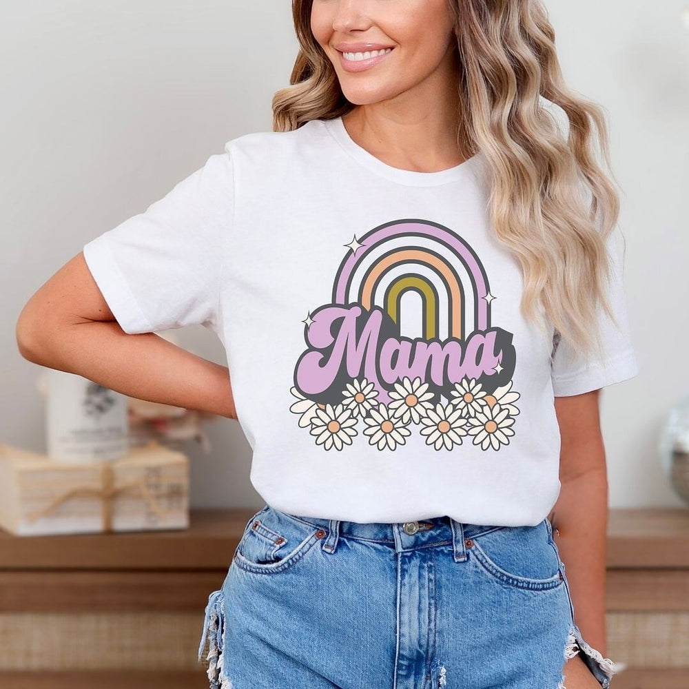 Mama Rainbow Flowers Short Sleeve Crewnneck Tee