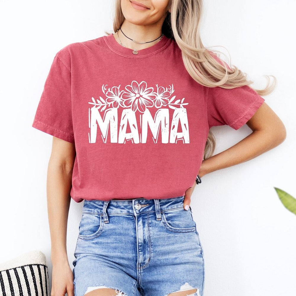 Mama Topped with Flowers Garment Dyed Tee