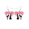 Man Woman Black Silhouette And Pink Heart Drop Earrings