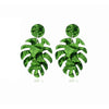 Marbled Green Leaf Statement Drop Earrings