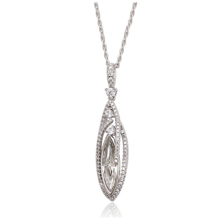 Marquis Cat Eye Pave Crystal Pendant Necklace - White