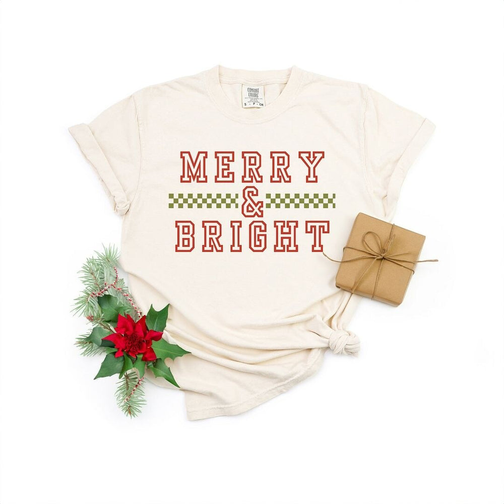 Merry And Bright Checkered Garment Dyed Tee