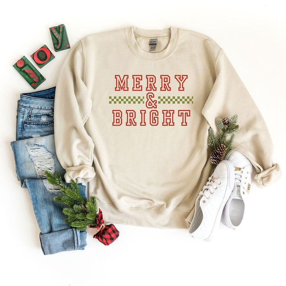 Merry And Bright Checkered Graphic Sweatshirt