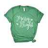 Merry And Bright Cursive Short Sleeve Crewnneck Tee