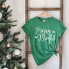 Merry And Bright Cursive Short Sleeve Crewnneck Tee