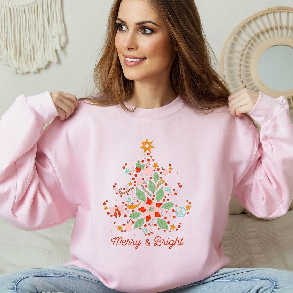 Merry And Bright Tree Grunge Graphic Sweatshirt