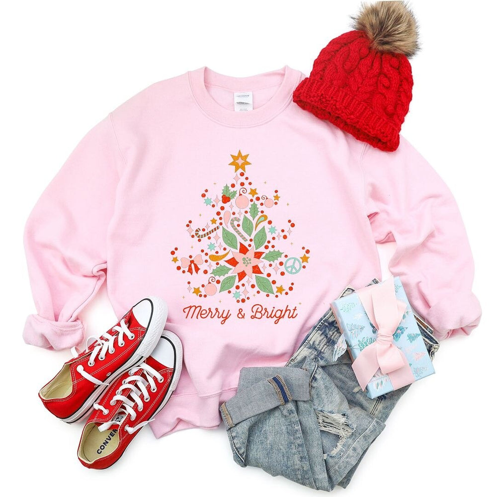 Merry And Bright Tree Grunge Graphic Sweatshirt