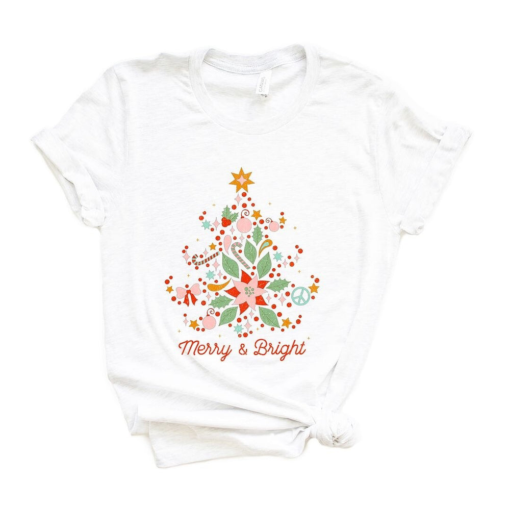 Merry And Bright Tree Grunge Short Sleeve Crewnneck Tee