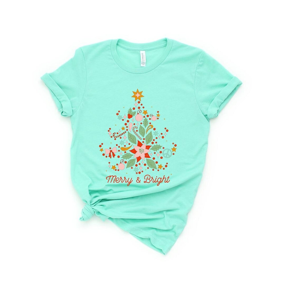 Merry And Bright Tree Grunge Short Sleeve Crewnneck Tee