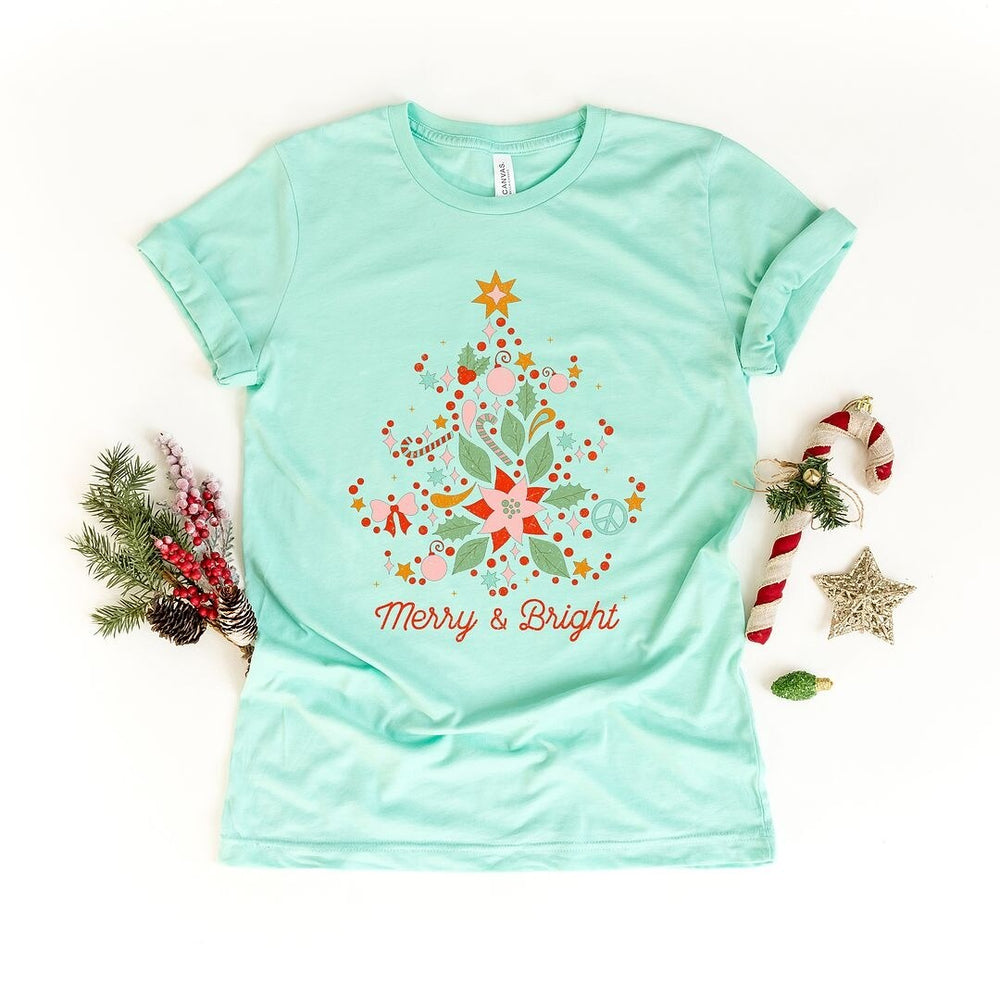 Merry And Bright Tree Grunge Short Sleeve Crewnneck Tee