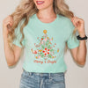 Merry And Bright Tree Grunge Short Sleeve Crewnneck Tee