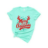 Merry Christmas Antlers Short Sleeve Crewnneck Tee